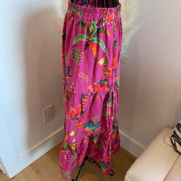 Rachel Roy Pink Floral Tropical Linen Blend Tiered Maxi Skirt Medium - Picture 8 of 10